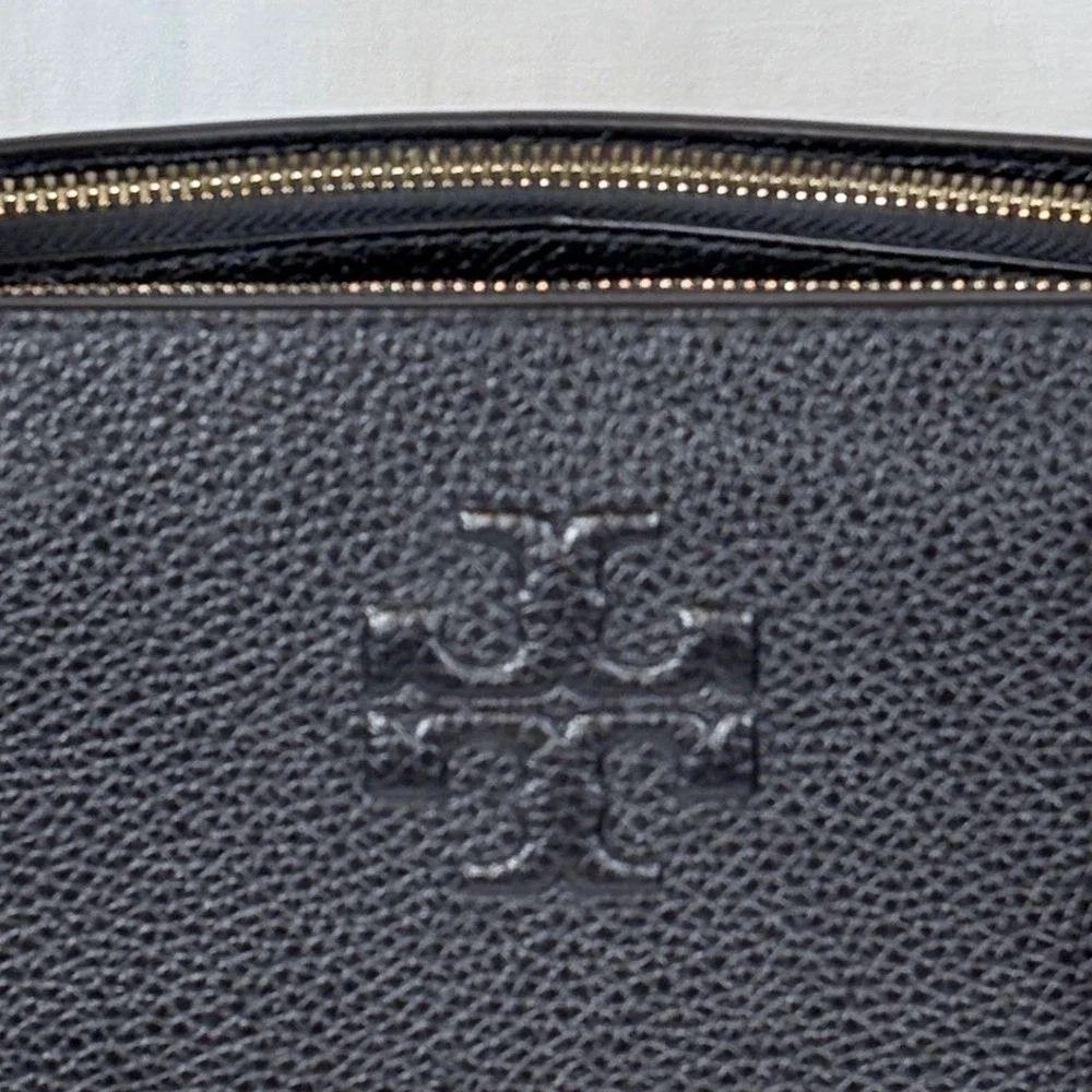 Tory Burch Thea Leather Tote Black Pebbled Leather 3 Compartment Bag Auth. NEW
